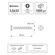 Саморезы по дереву 3,5х32 мм 1000 шт для гипсокартона FIXBERG