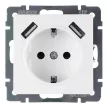 Розетка +2USB Кватро EVERSON с заземлением без рамки белая матовая