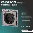 Розетка +2USB ONVOLT/EVERSON Кватро с заземлением без рамки никель