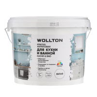 Краска для кухни и ванной Wollton Kuche&Bad белая (база 1) 3 л