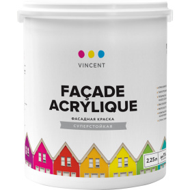 Краска фасадная акрилатная 2,25 л белая (база A) VINCENT Facade Acrylique