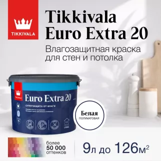 Краска для кухни и ванной 9 л белая (база А) латексная Euro Extra 20 TIKKIVALA