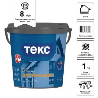 Краска для фасадов 0,9 л белая (база A) ТЕКС Профи