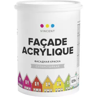 Краска фасадная акрилатная 0,9 л белая (база A) VINCENT Facade Acrylique