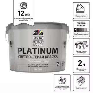 Краска для внутренних работ 9 л RAL 7047 светло-серая dufa Trend Farbe Platinum