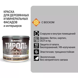 Краска для деревянных фасадов 2,5л прозрачная (база C) Акватекс Тироль