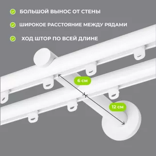 Карниз металлический 2-рядный Глайд белый 2,4 м