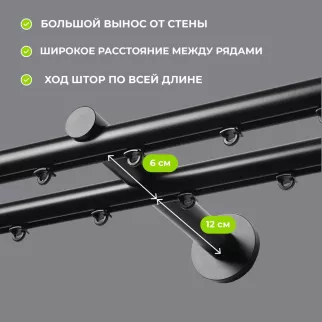 Карниз металлический 2-рядный Глайд черный 2 м