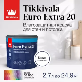 Краска для кухни и ванной латексная TIKKIVALA Euro Extra 20 белая (база А) 2,7 л