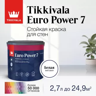 Краска для стен и потолков акриловая TIKKIVALA Euro Power 7 прозрачная (база C) 2,7 л