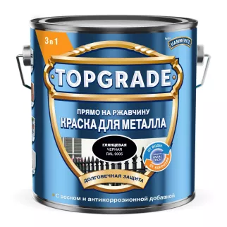 Краска для металла 3в1 RAL 9005 глянцевая чёрная 2 л TOPGRADE