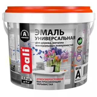 Эмаль акриловая полуматовая RAL 9010 белая (база A) 0,9 кг Dali