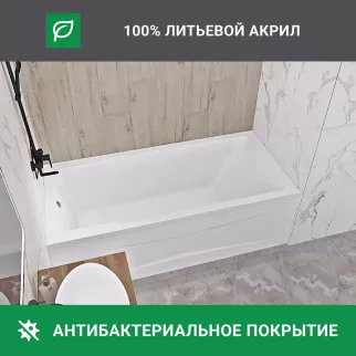 Акриловая ванна 100Acryl Рамела 180х80 см прямоугольная
