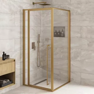 Душевое ограждение FLUMEN DESIGN Orlean 100х100х195 см прозрачное стекло профиль матовое золото