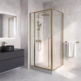 Душевое ограждение FLUMEN DESIGN Orlean 120х80х195 см прозрачное стекло профиль матовое золото