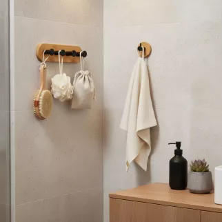 Планка на 4 крючка FLUMEN Bamboo двухсторонний скотч бамбук, черный