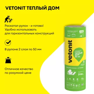Утеплитель на стекловолокне 50 мм 8200х1220 мм 2 шт 20 м2 Vetonit Теплый Дом