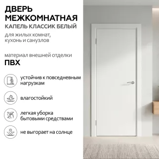 Дверь влагостойкая 80х200 см Капель Классик ПВХ Белый