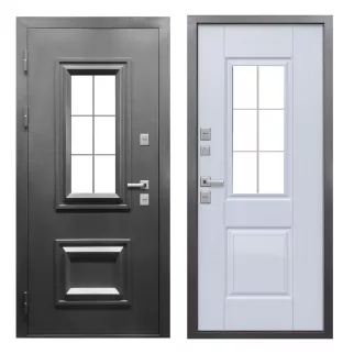 Дверь входная металлическая Протерма 3D Стеклопакет Букле графит/Белый матовый Т-3 2050х860х110 мм левая