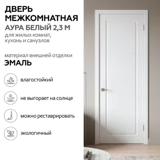Дверь межкомнатная глухая 80х230 см Аура Эмаль Белый