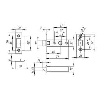 Защелка межкомнатная FIXBERG L45 матовое золото