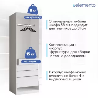 Корпус модульного шкафа elemento 75 см белый