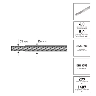 Трос стальной в ПВХ оплетке Tech-KREP 5/6 мм