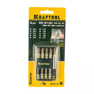 Набор бит с магнитным держателем 10 шт KRAFTOOL Compact-10