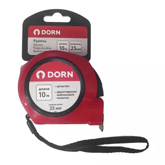 Рулетка с автостопом 10 м х 25 мм нейлоновое покрытие DORN