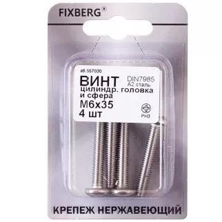 Винт М6x35 мм 4 шт DIN7985 с полукруглой головкой нержавеющая сталь FIXBERG