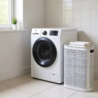 Корзина для белья Лён 43х20х60 см 45 л серая