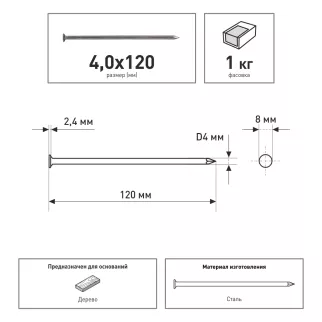 Гвозди строительные 4,0x120 мм 1 кг ZITAR