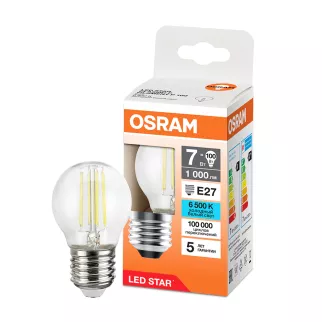 Светодиодная лампа OSRAM 7 Вт Е27/P филаментная холодный свет - baucenter.ru Светодиодная лампа OSRAM 7 Вт Е27/P филаментная холодный свет
