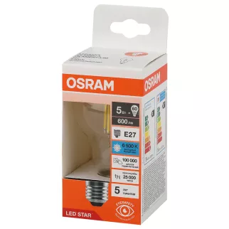 Светодиодная лампа 5 Вт Е27/А филаментная холодный свет OSRAM - baucenter.ru Светодиодная лампа 5 Вт Е27/А филаментная холодный свет OSRAM