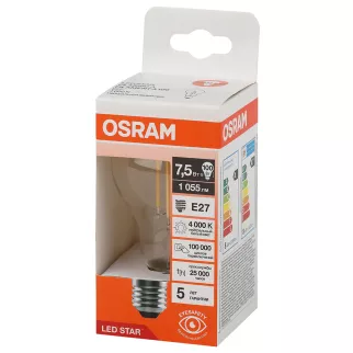 Светодиодная лампа 7,5 Вт Е27/А филаментная дневной свет OSRAM - baucenter.ru Светодиодная лампа 7,5 Вт Е27/А филаментная дневной свет OSRAM