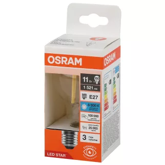Светодиодная лампа 11 Вт Е27/А филаментная холодный свет OSRAM - baucenter.ru Светодиодная лампа 11 Вт Е27/А филаментная холодный свет OSRAM