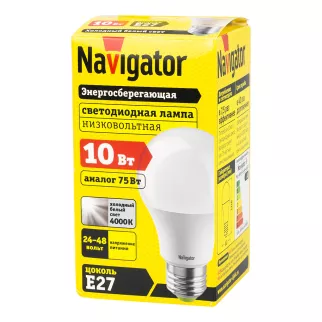Светодиодная лампа Navigator 10 Вт Е27/А 24/48 В дневной свет - baucenter.ru Светодиодная лампа Navigator 10 Вт Е27/А 24/48 В дневной свет