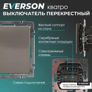 Выключатель перекрестный EVERSON Кватро без рамки никель