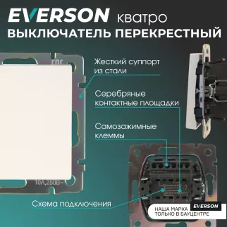 Выключатель перекрестный EVERSON Кватро без рамки белый матовый