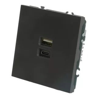 Розетка USB двойная A + C STEKKER Эмили без рамки 20 Вт черный уголь