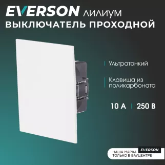 Выключатель проходной белый матовый без рамки EVERSON Лилиум