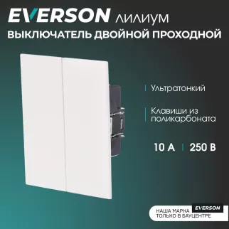 Выключатель двойной проходной белый матовый без рамки EVERSON Лилиум