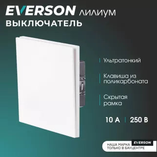 Выключатель белый матовый со скрытой рамкой EVERSON Лилиум
