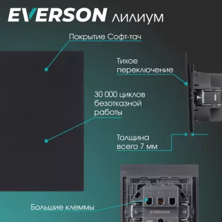 Выключатель черный матовый без рамки EVERSON Лилиум