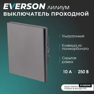 Выключатель проходной серый матовый со скрытой рамкой EVERSON Лилиум