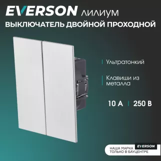 Выключатель двойной проходной рифленый алюминий без рамки EVERSON Лилиум