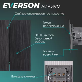 Выключатель двойной проходной черный алюминий без рамки EVERSON Лилиум