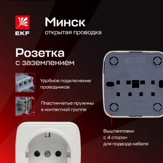 Розетка EKF Минск с заземлением белая