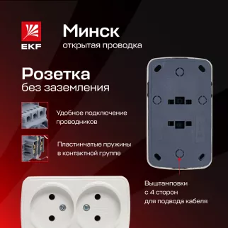 Розетка двойная EKF Минск без заземления белая