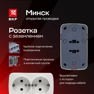 Розетка двойная EKF Минск с заземлением белая